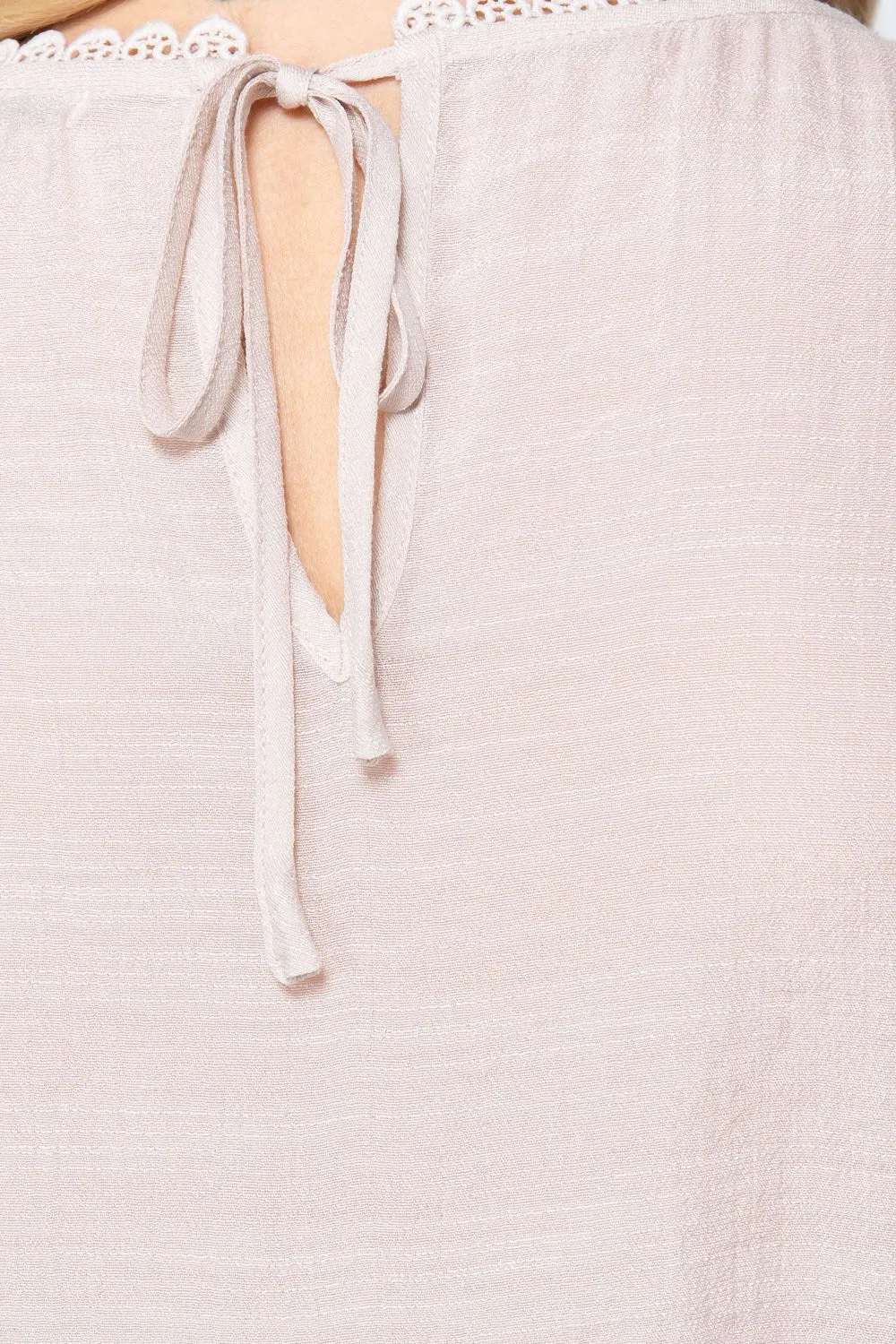 Short Shirring Slv Pleated Woven Top