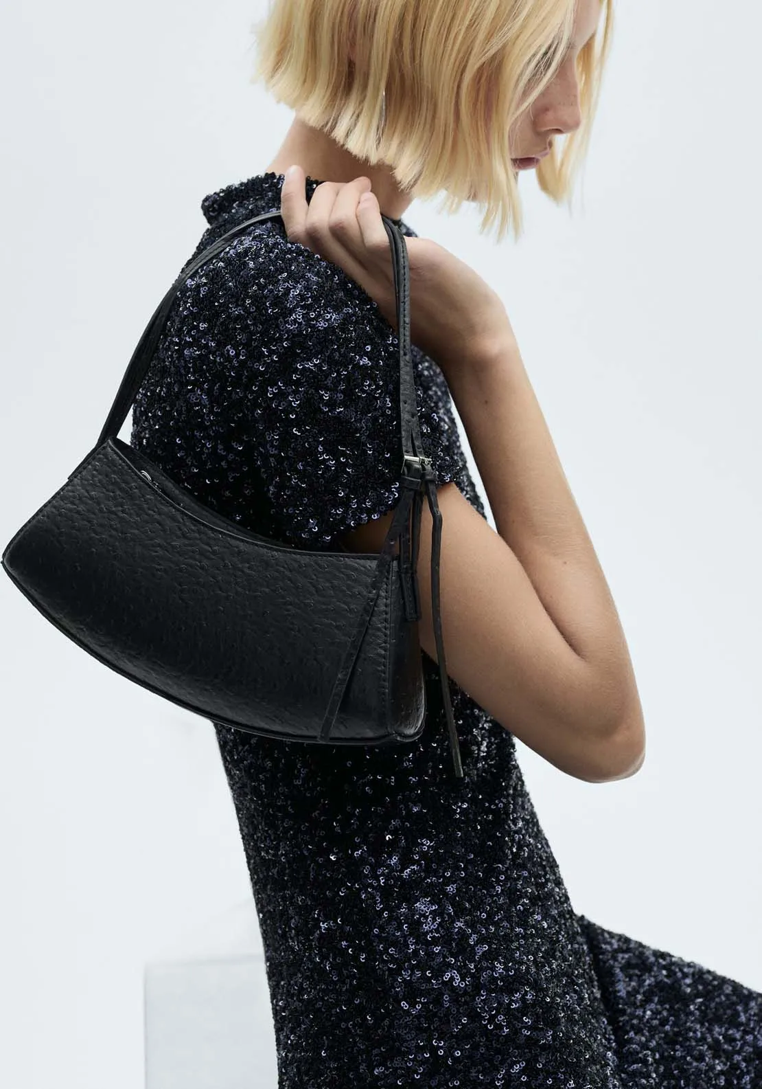 Short-sleeved sequin dress - Dark Blue