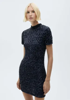 Short-sleeved sequin dress - Dark Blue
