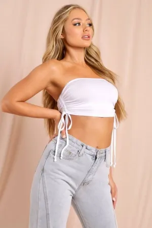 Side Drawstring White Crop Top