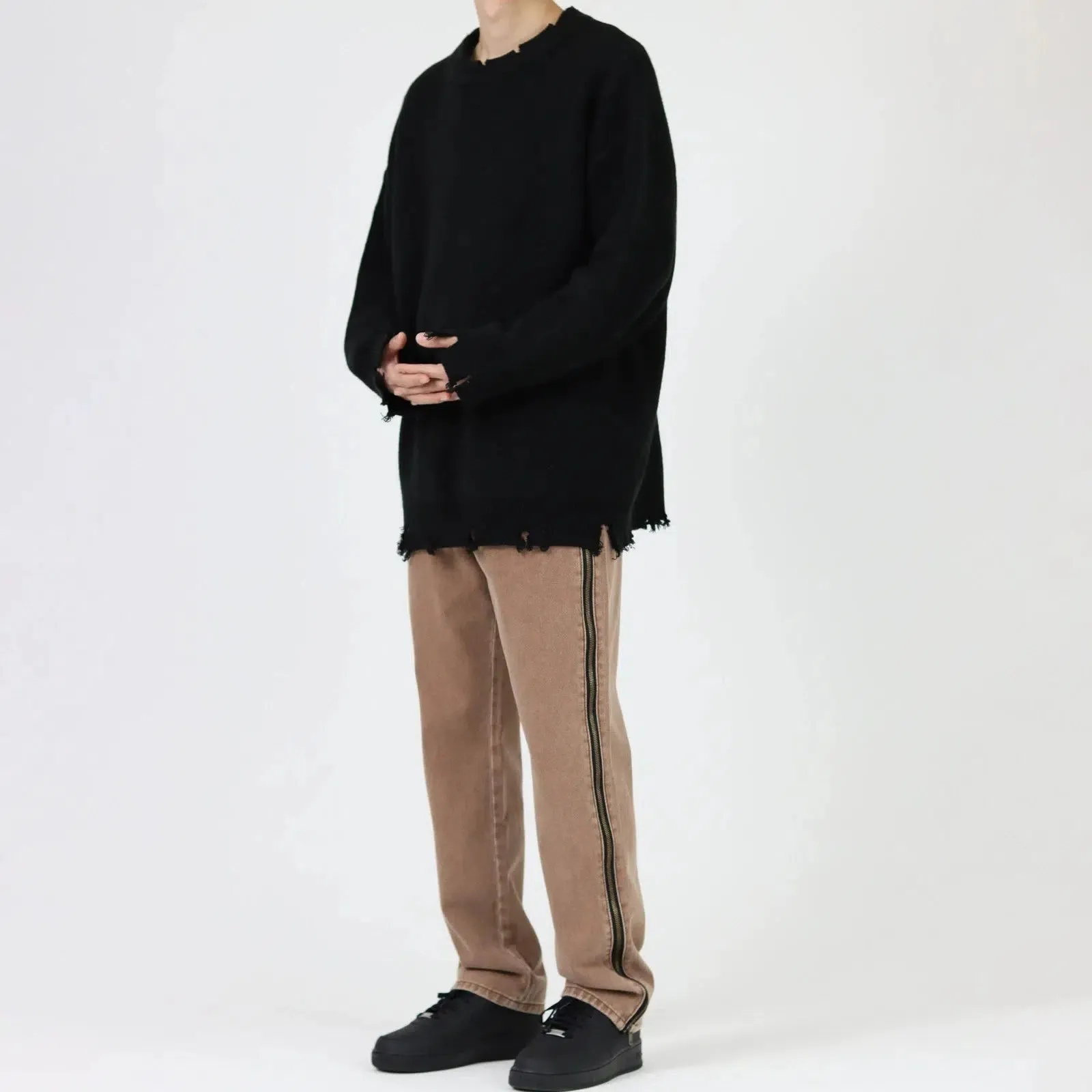 Side Zipper Straight-leg Jeans