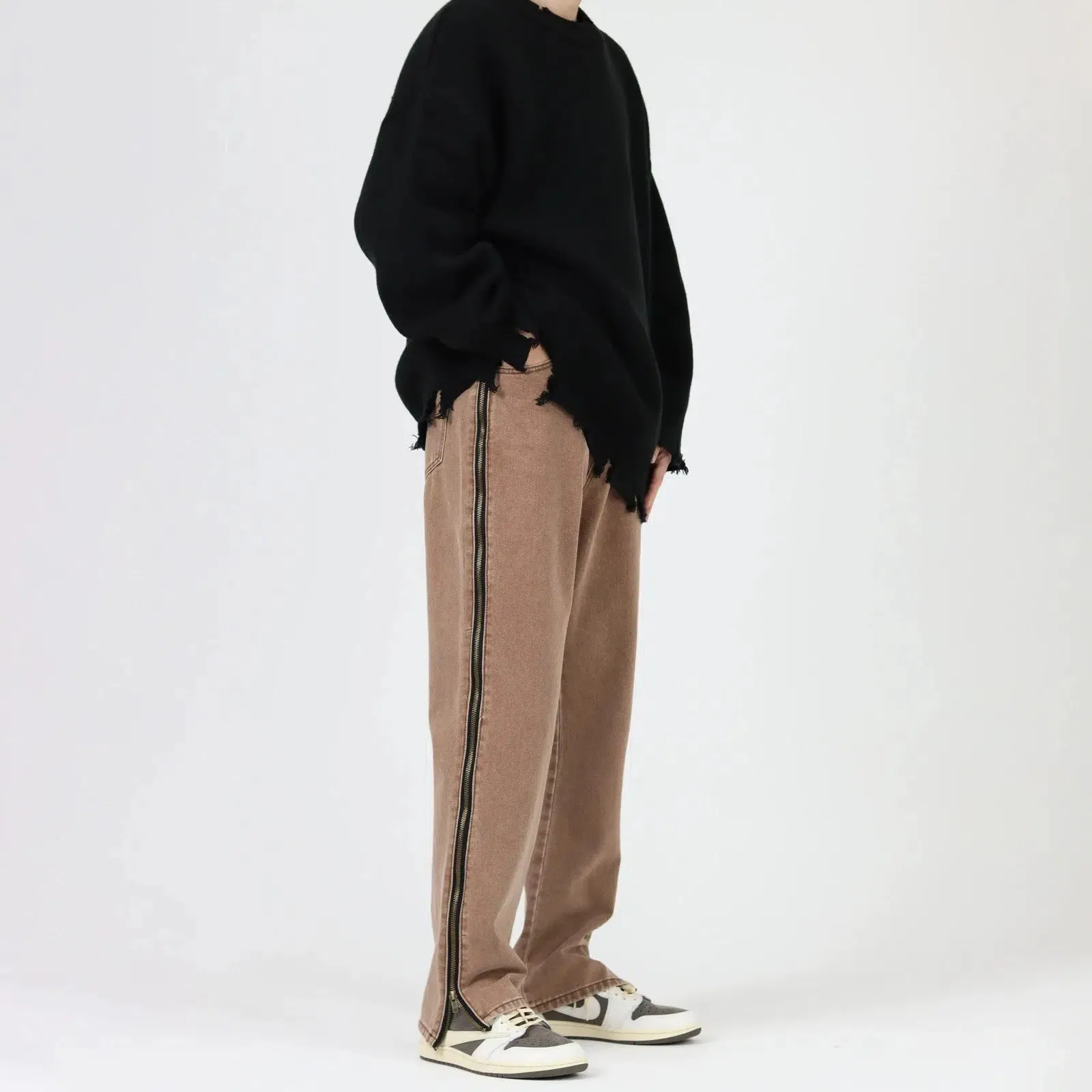 Side Zipper Straight-leg Jeans