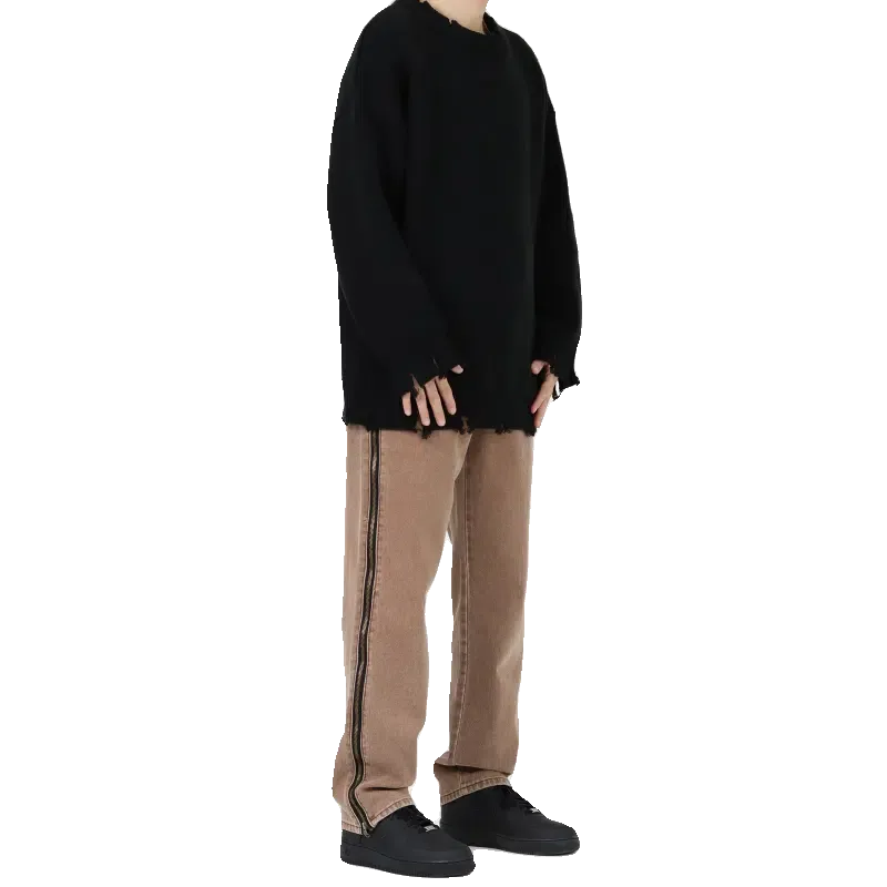 Side Zipper Straight-leg Jeans