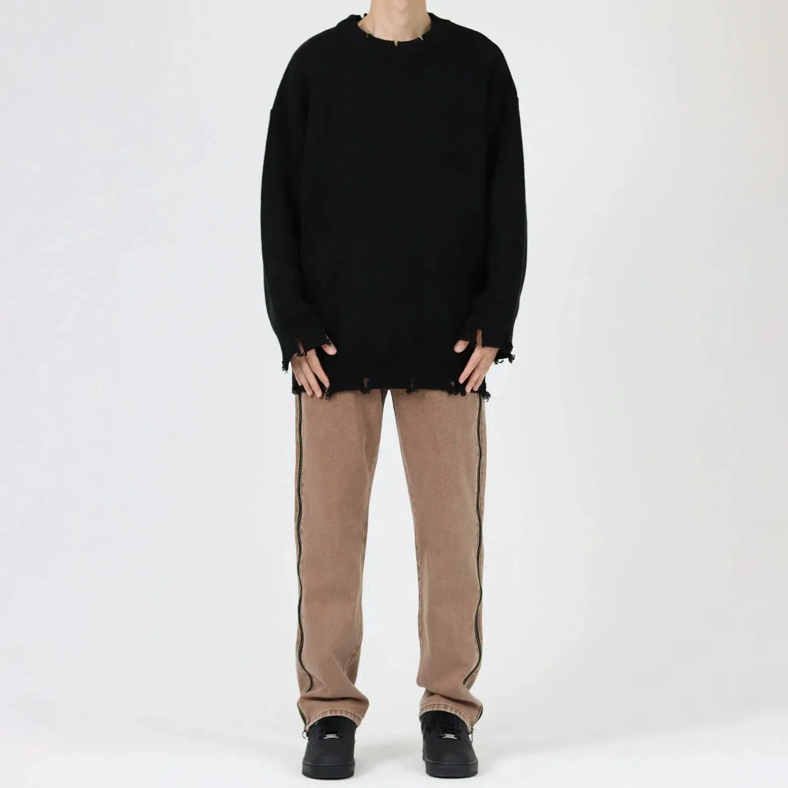 Side Zipper Straight-leg Jeans