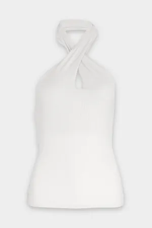 Silk Rib Halter Tank in White