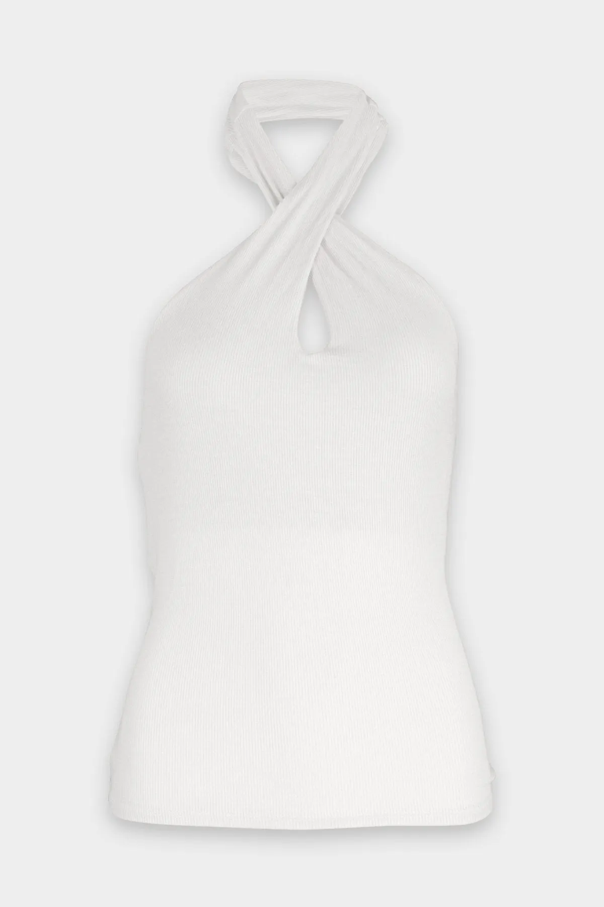 Silk Rib Halter Tank in White