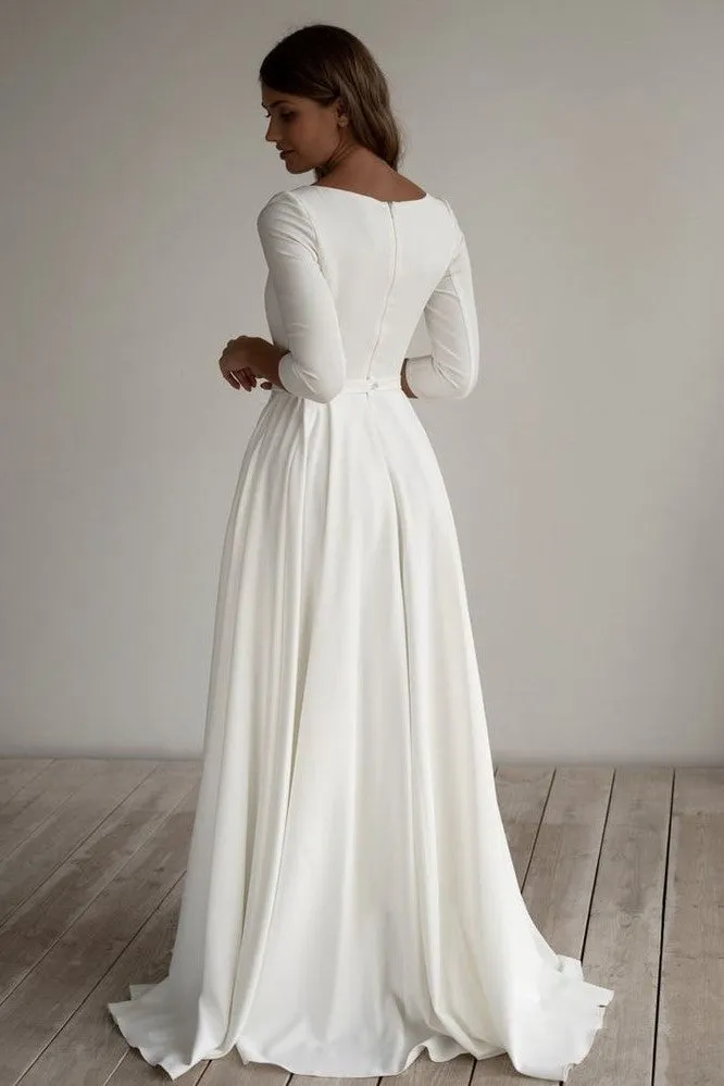 Simple Bride Wedding Gown with Three Quarter Sleeves