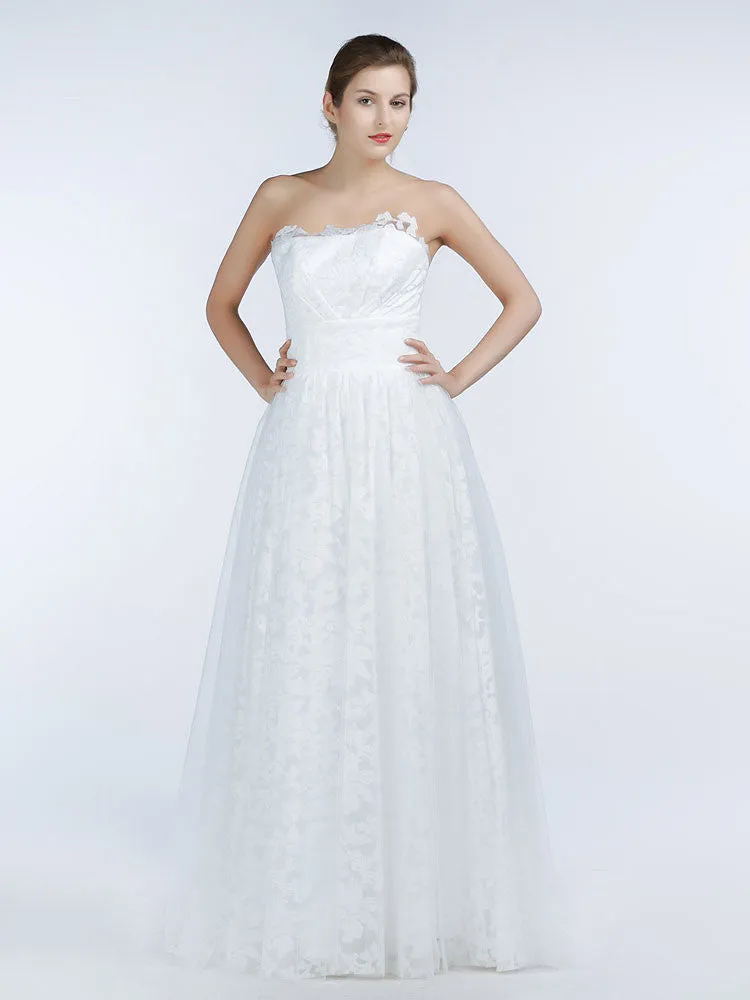 Simple Strapless Lace A-line Wedding Dress