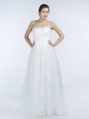 Simple Strapless Lace A-line Wedding Dress
