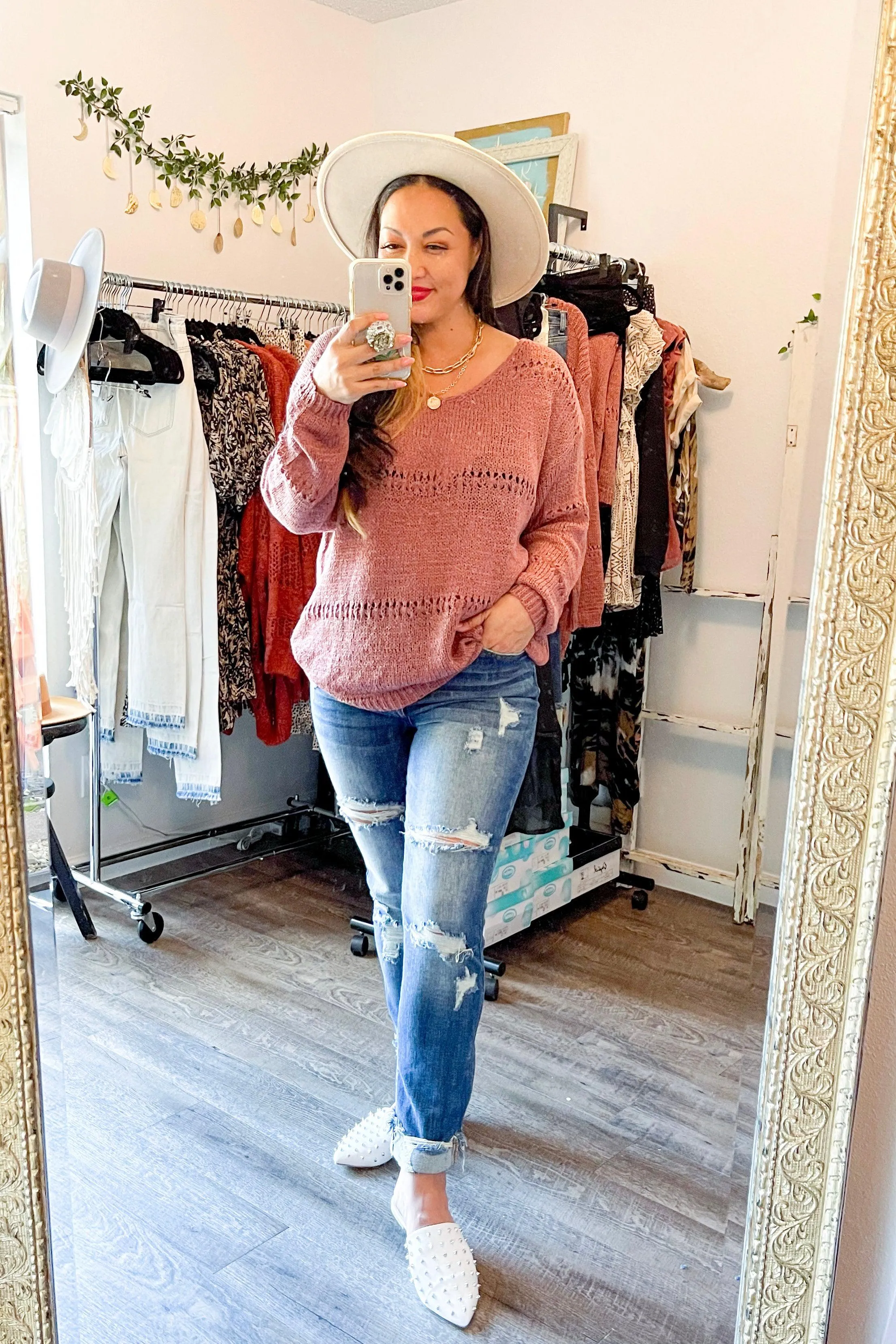 Size 7 // High Rise Distressed Straight Leg Jeans