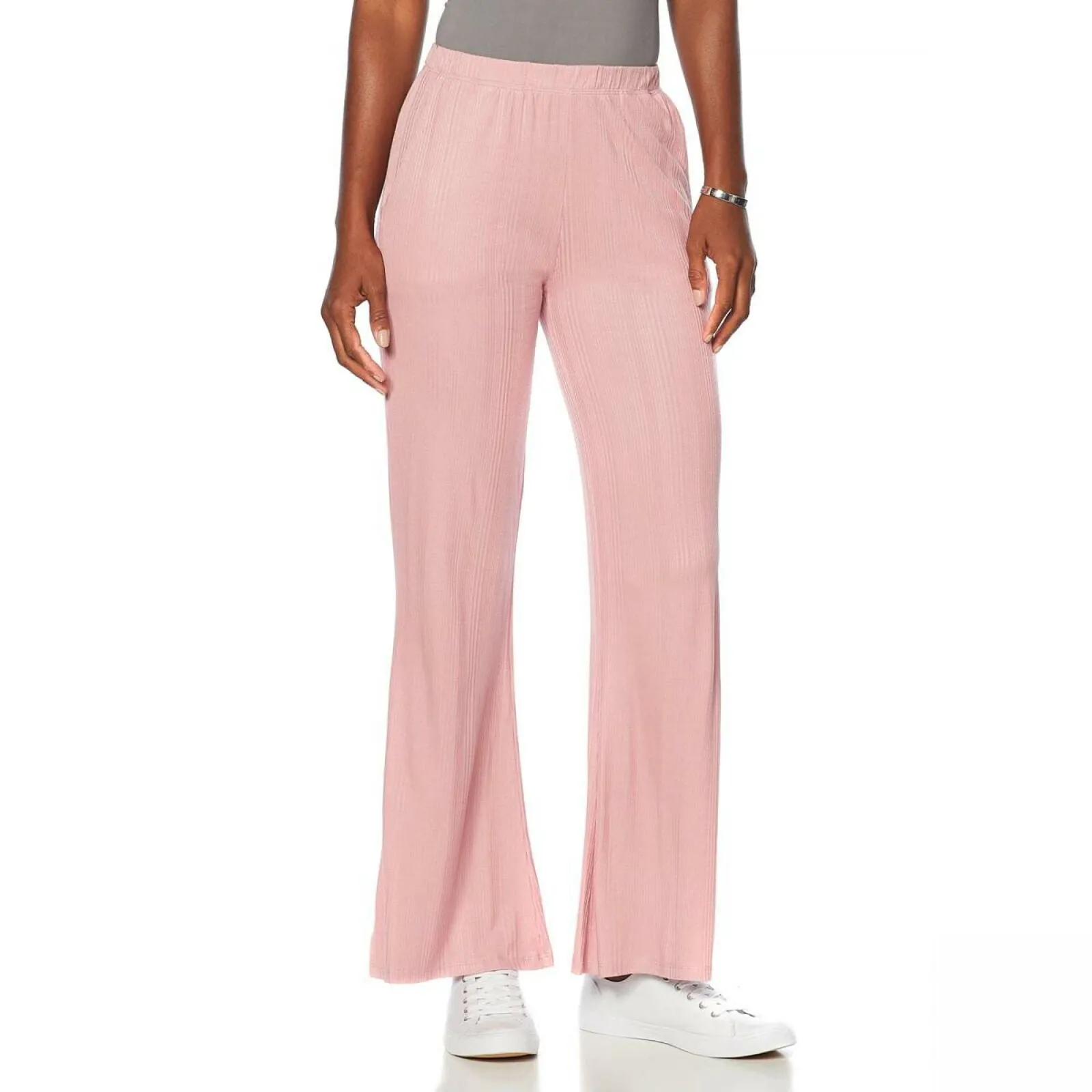Soft & Cozy Loungewear Cool Luxe Knit Ribbed Pants Dusty Rose Large