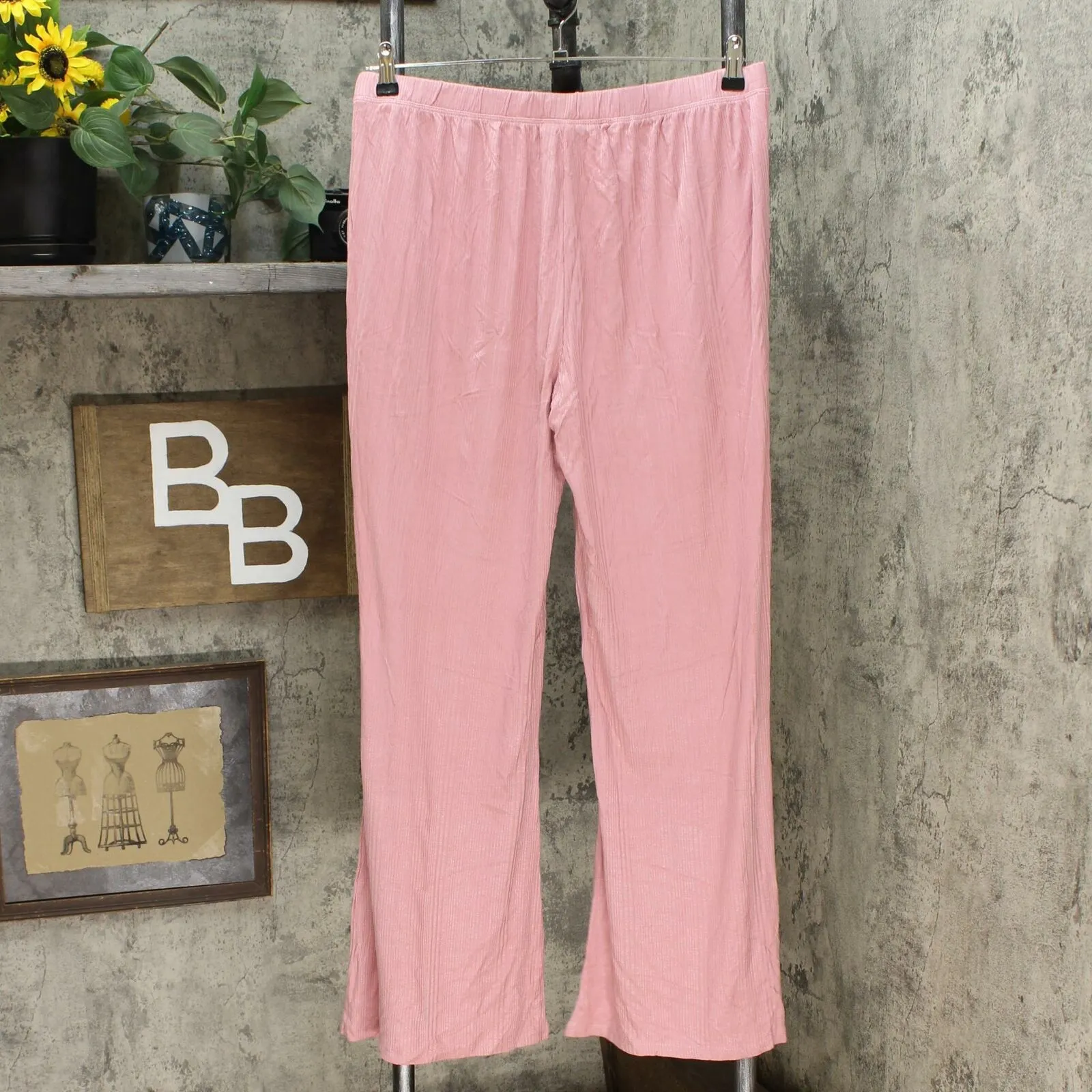 Soft & Cozy Loungewear Cool Luxe Knit Ribbed Pants Dusty Rose Large