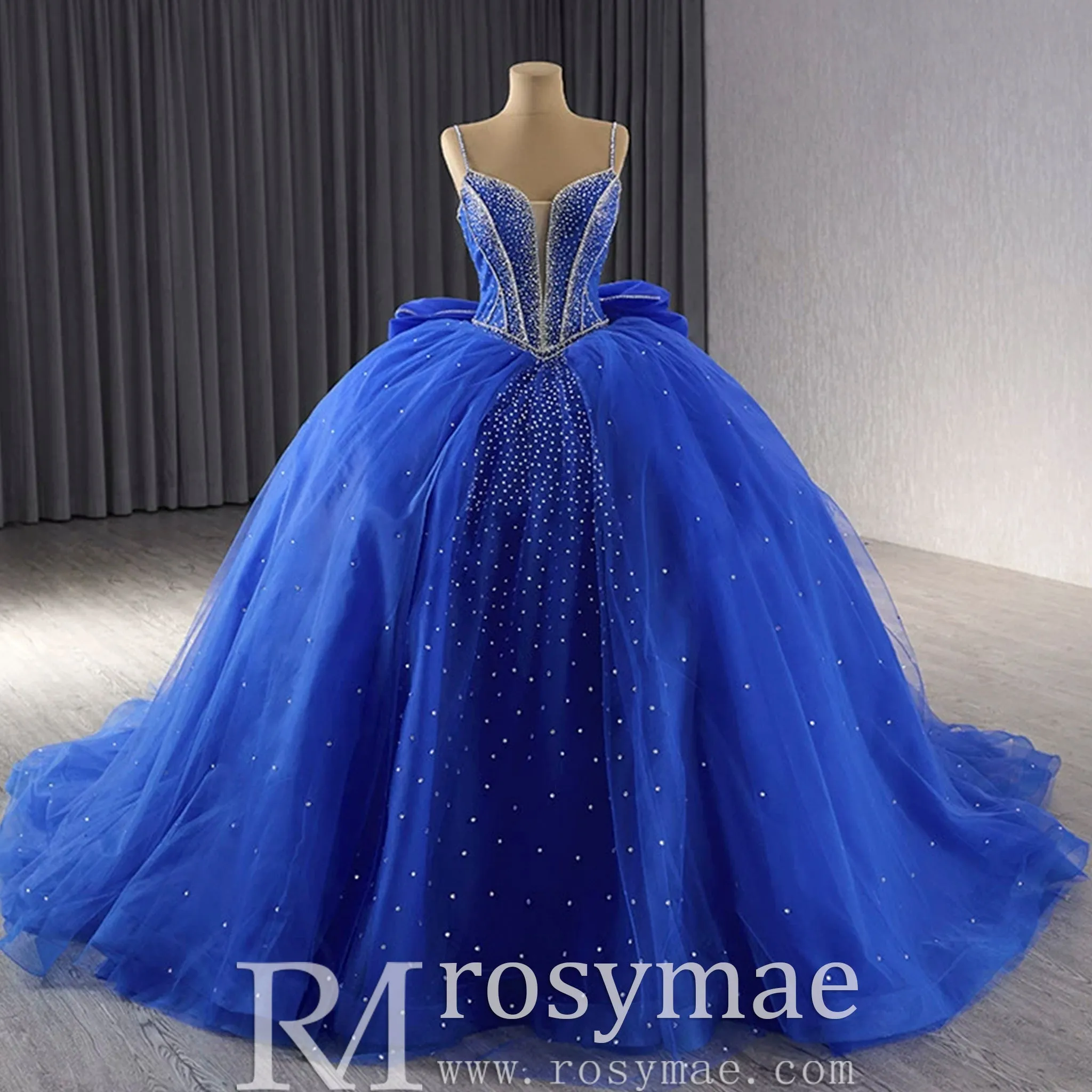 Sparkly V-neck Quinceanera Dress Ball Gown with Spaghetti Straps