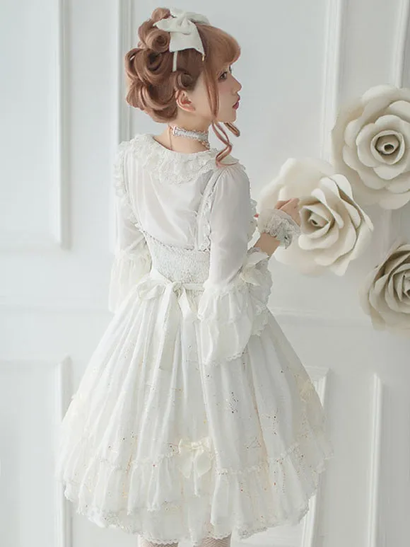 Steampunk Lolita Blouses Lolita Top Ruffles Bows Half Sleeves Blouse White Lolita Shirt