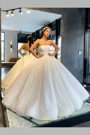 Strapless Sequin Ball Gown Wedding Dress Open Back