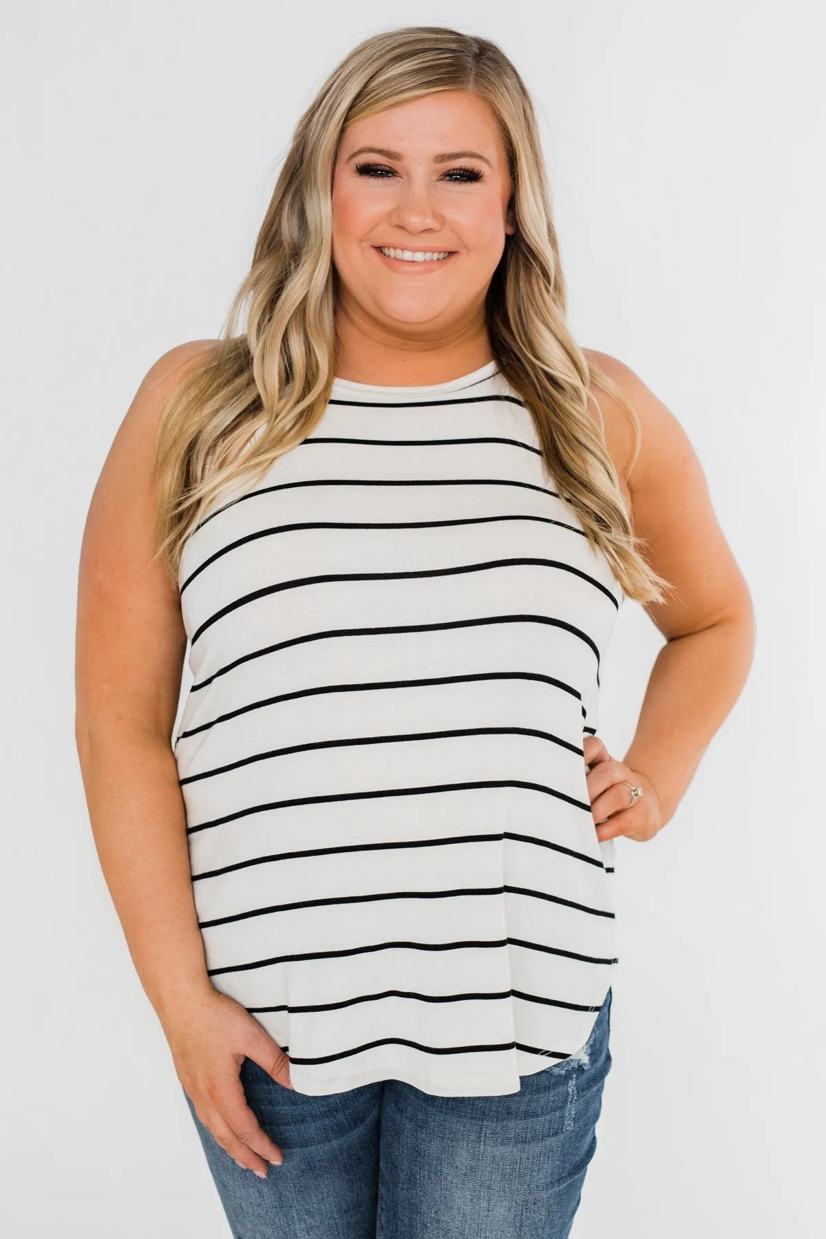 Striped Halter Tank Top- Ivory