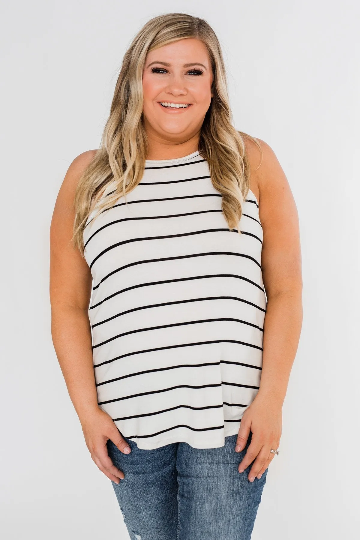 Striped Halter Tank Top- Ivory