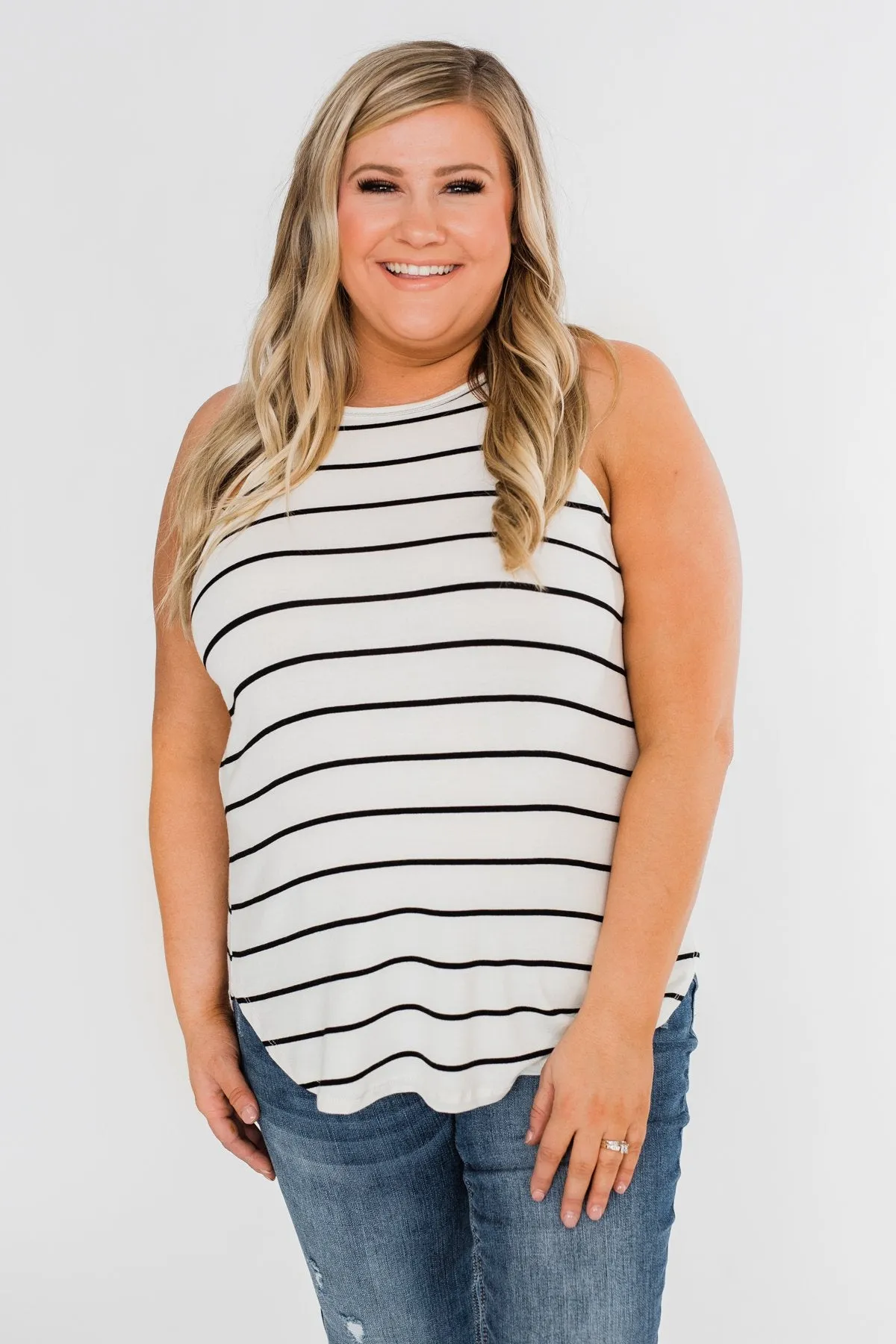 Striped Halter Tank Top- Ivory