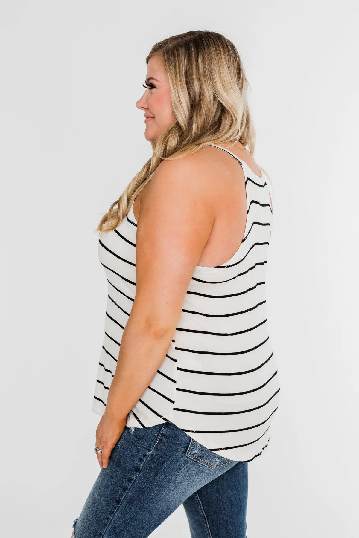 Striped Halter Tank Top- Ivory