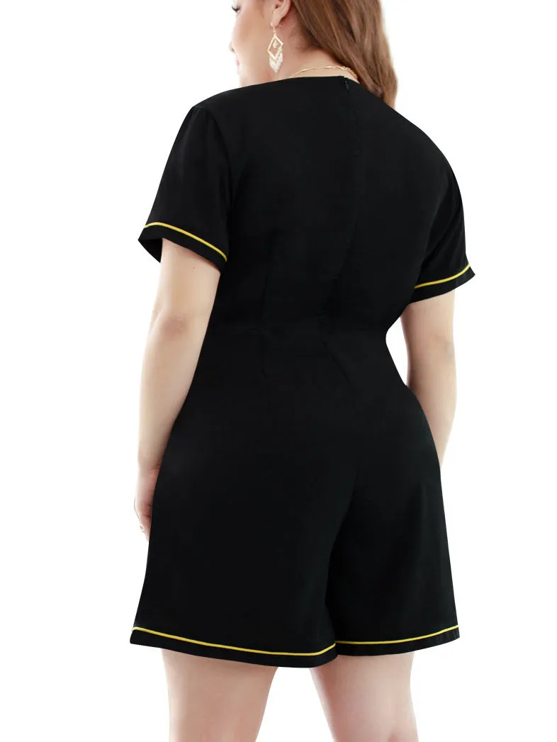 Summer Women's Cross V-neck Waist Double Pocket Wide Leg Cross-size Large Size Shorts