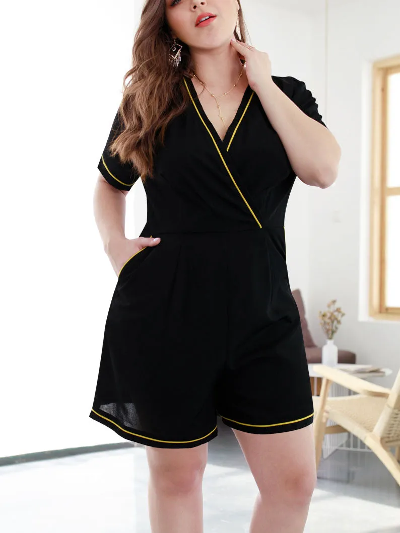 Summer Women's Cross V-neck Waist Double Pocket Wide Leg Cross-size Large Size Shorts