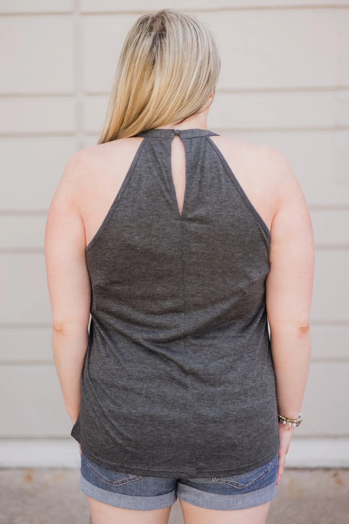 Sunset Lace Halter Tank Top- Charcoal