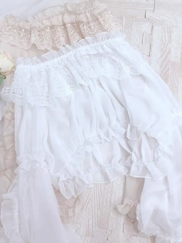 Sweet Lolita Blouses Lace Ruffles Long Sleeves Blouse Polyester Apricot Lolita Shirt