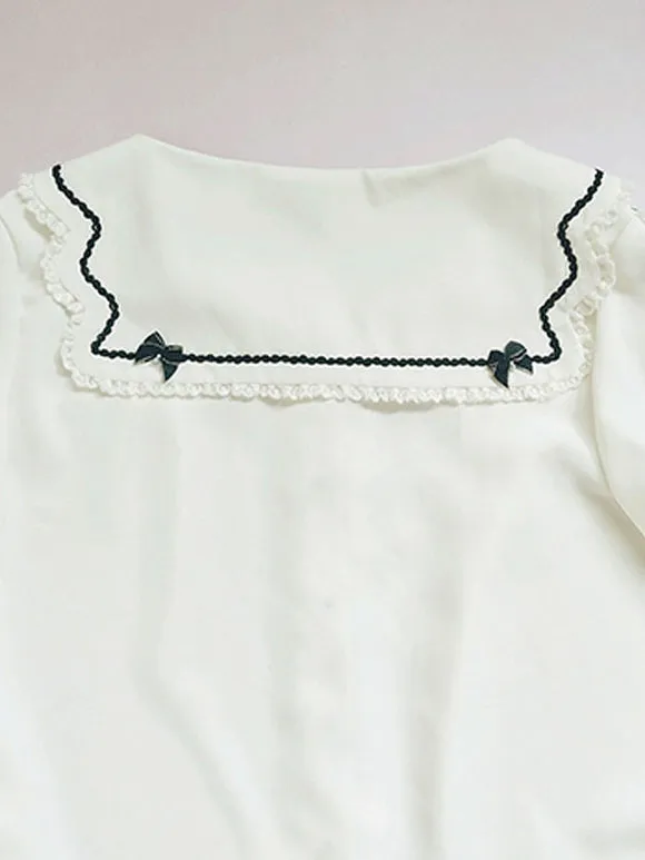 Sweet Lolita Blouses Lace Ruffles Half Sleeves Blouse Lolita Top Color Block Black Lolita Shirt