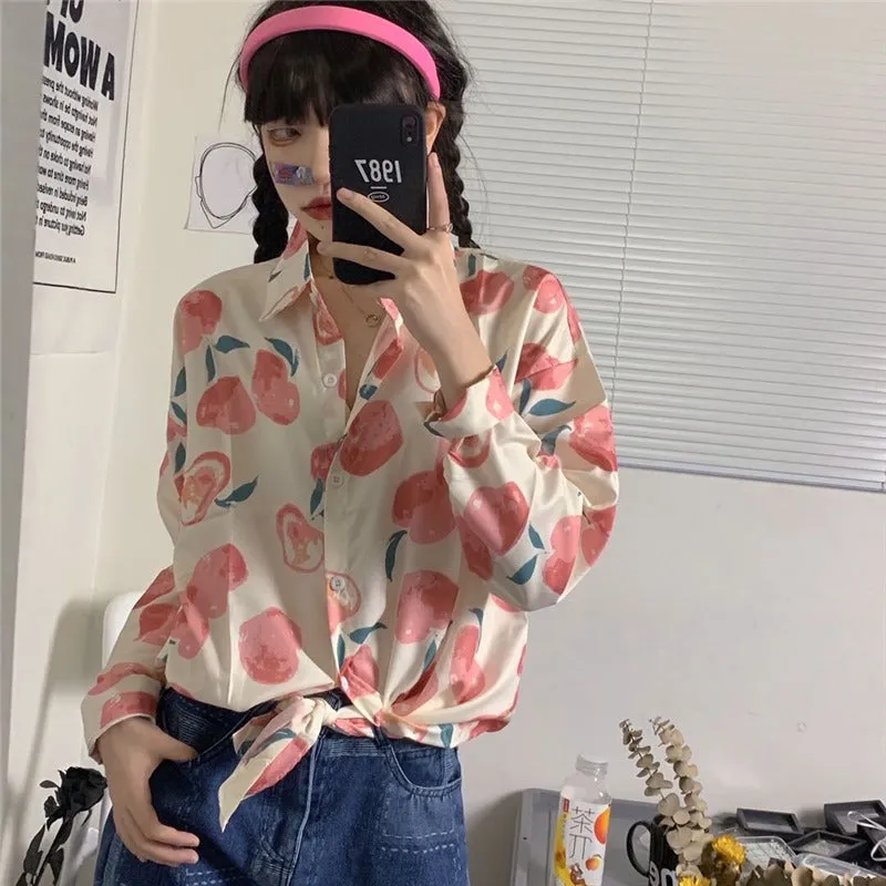 SWEET PEACH PRINT LONG-SLEEVED T-SHIRT UB2701