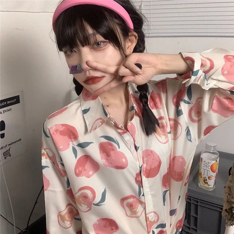 SWEET PEACH PRINT LONG-SLEEVED T-SHIRT UB2701