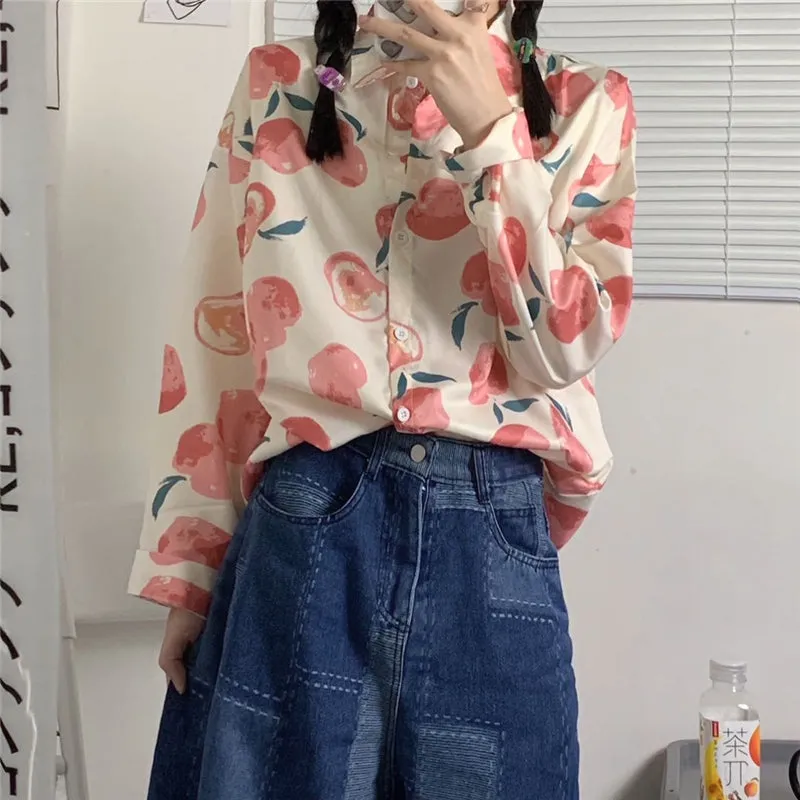 SWEET PEACH PRINT LONG-SLEEVED T-SHIRT UB2701