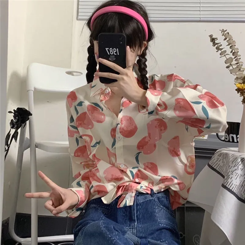 SWEET PEACH PRINT LONG-SLEEVED T-SHIRT UB2701