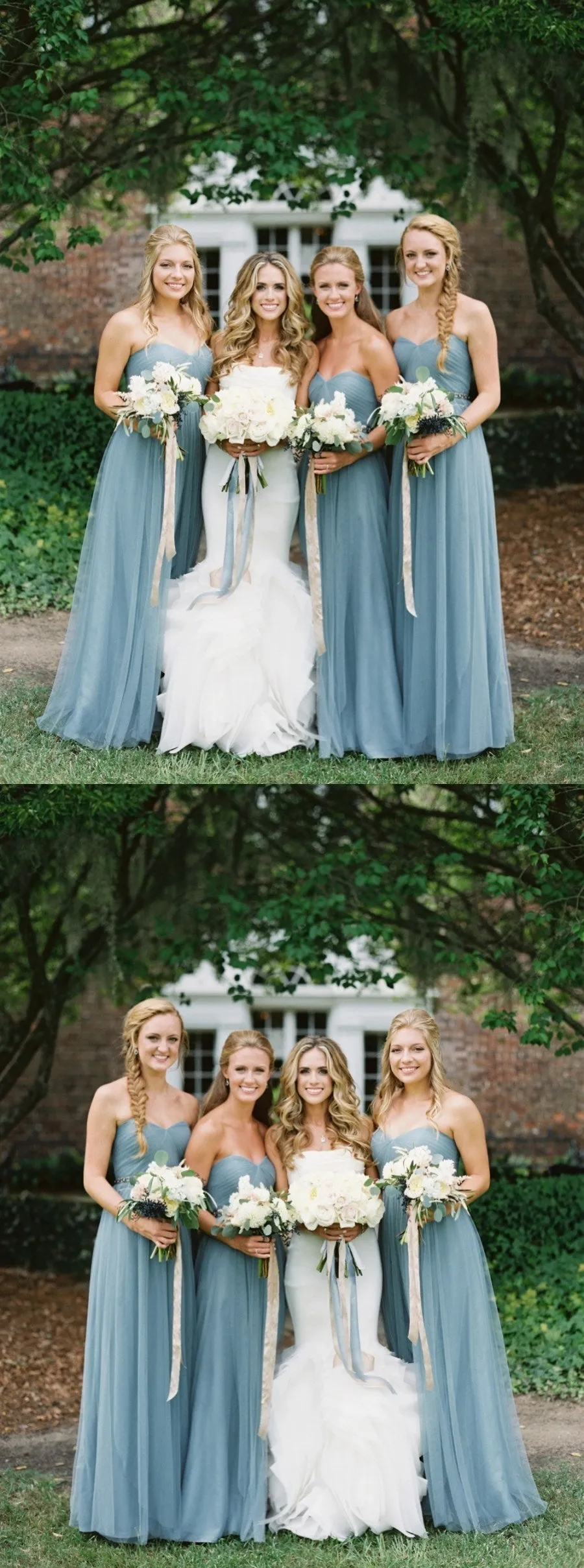 Sweetheart A-line Chiffon Blue Lace Long Bridesmaid Dresses,Wedding Party Gowns,WGY0209
