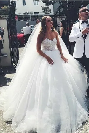 Sweetheart Tulle Bride Ball Gown Dresses with Lace Bodice