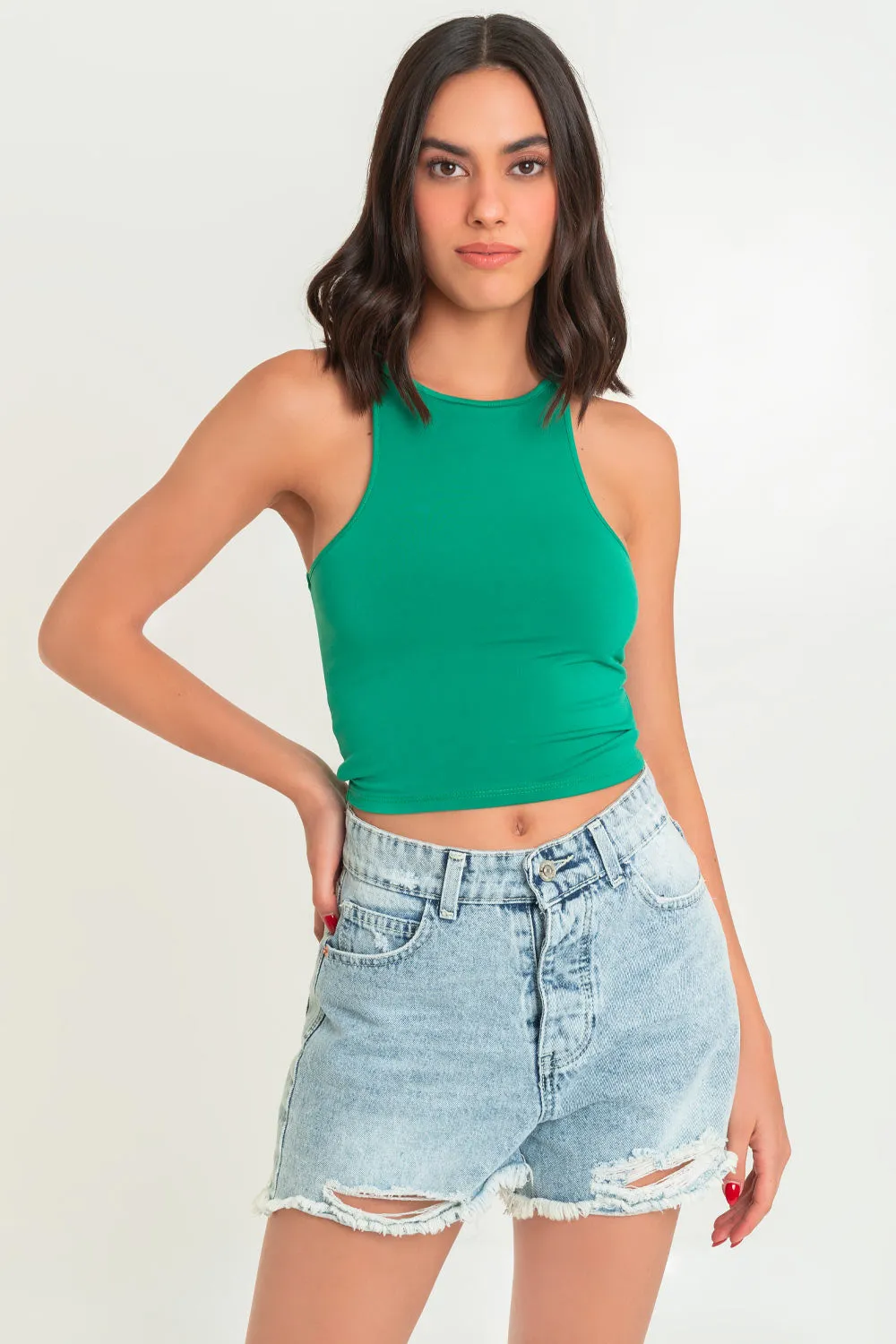 Top básico sin mangas cuello redondo