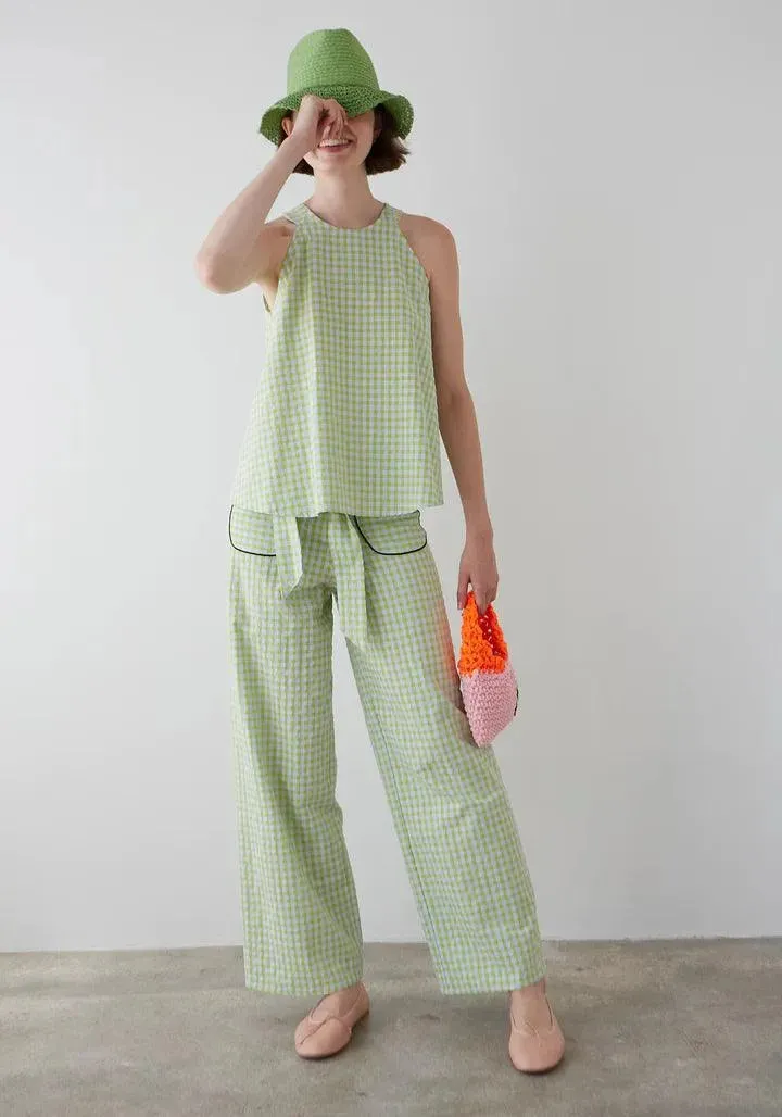 Top Dr Bloom Pool Halter Vichy Verde