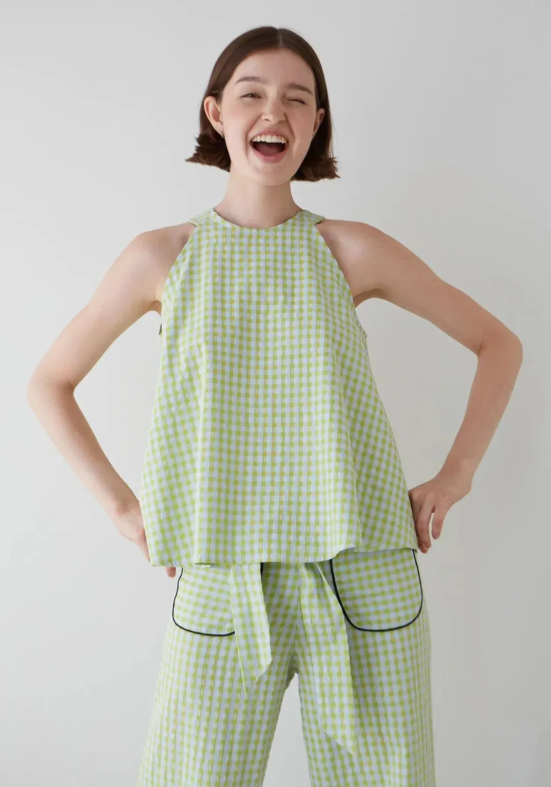 Top Dr Bloom Pool Halter Vichy Verde