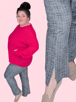 Trey Slim Dress Pants in Black   White Plaid