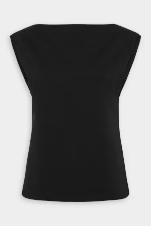 Tuck Shoulder Tee Top in Black