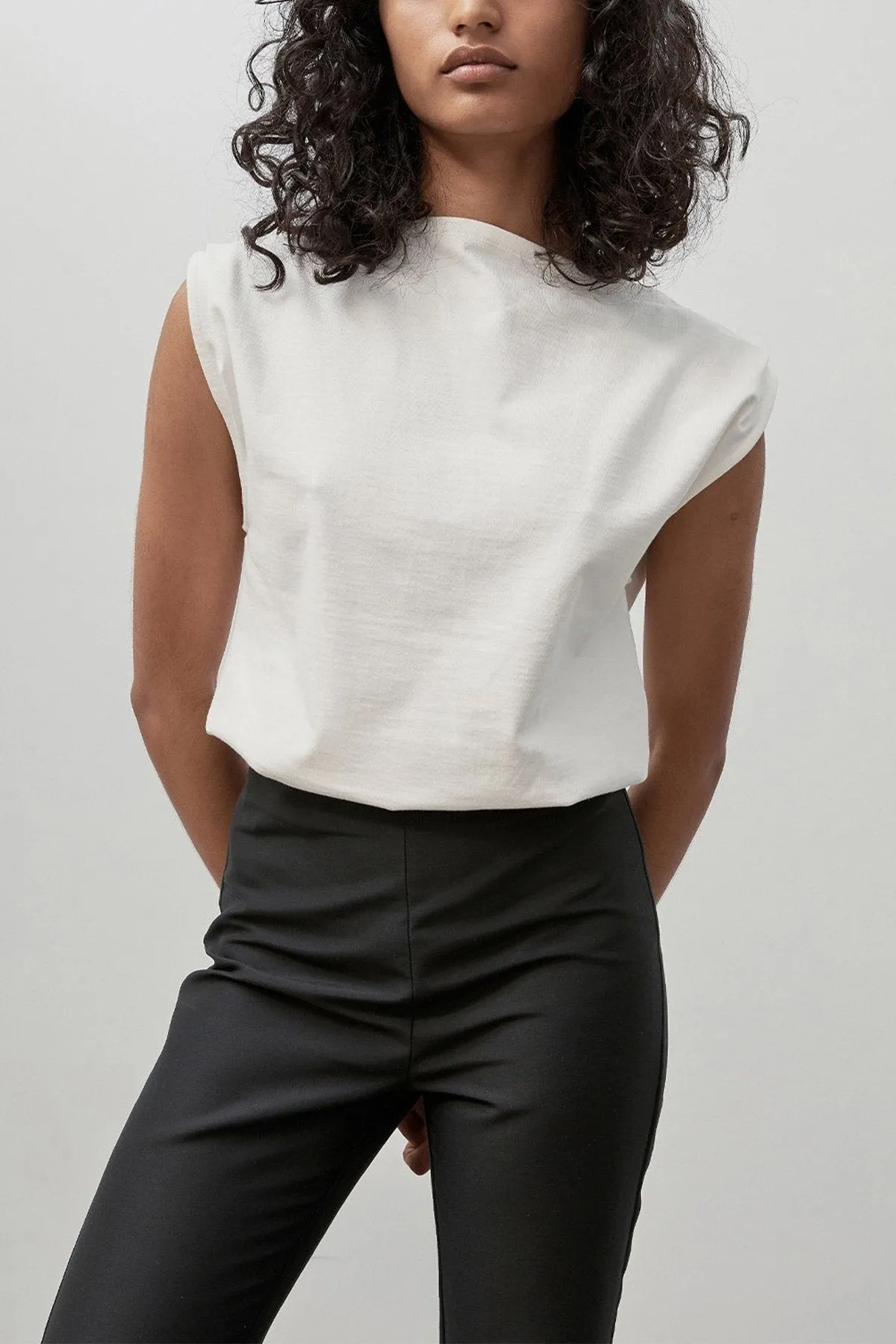 Tuck Shoulder Tee Top in White