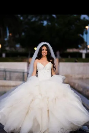 Tulle Ruffles Wedding Dress Ball Gown with Lace Sweetheart Bodice