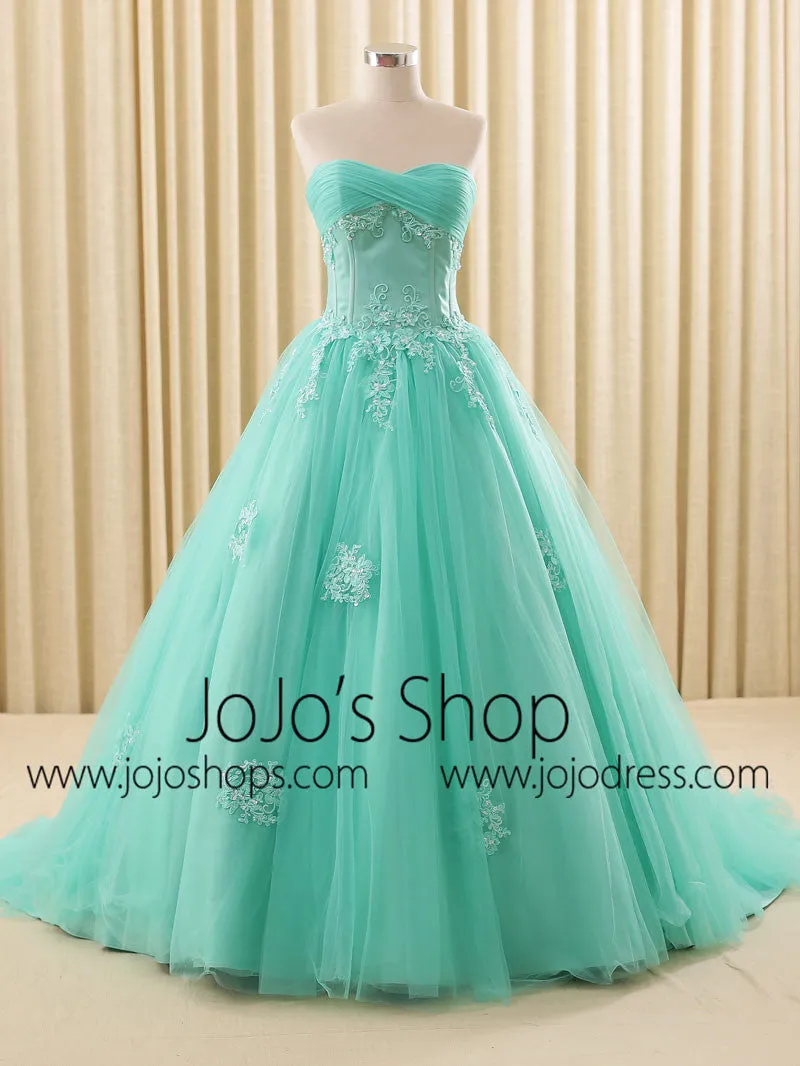 Turquoise Lace Ball Gown Wedding Dress | RS6805