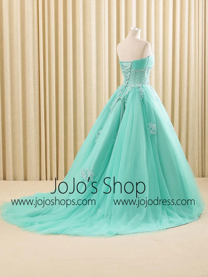Turquoise Lace Ball Gown Wedding Dress | RS6805
