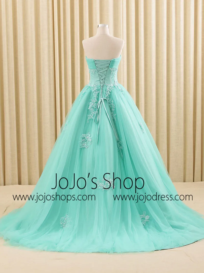 Turquoise Lace Ball Gown Wedding Dress | RS6805