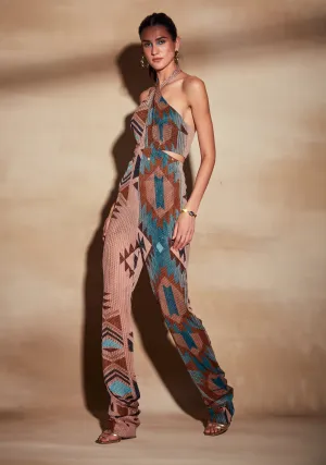 Turquoise Tapis Print Jumpsuit