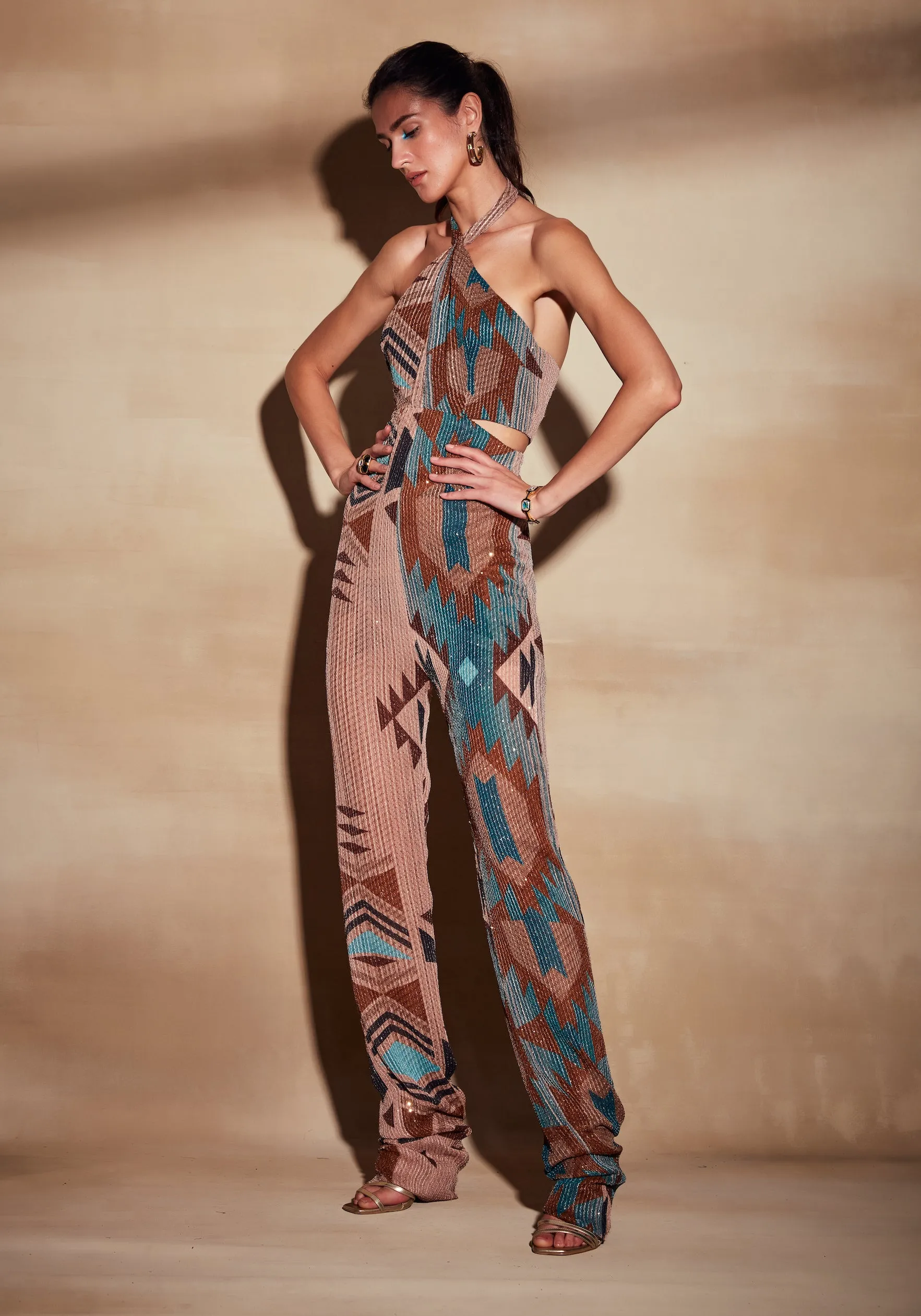 Turquoise Tapis Print Jumpsuit