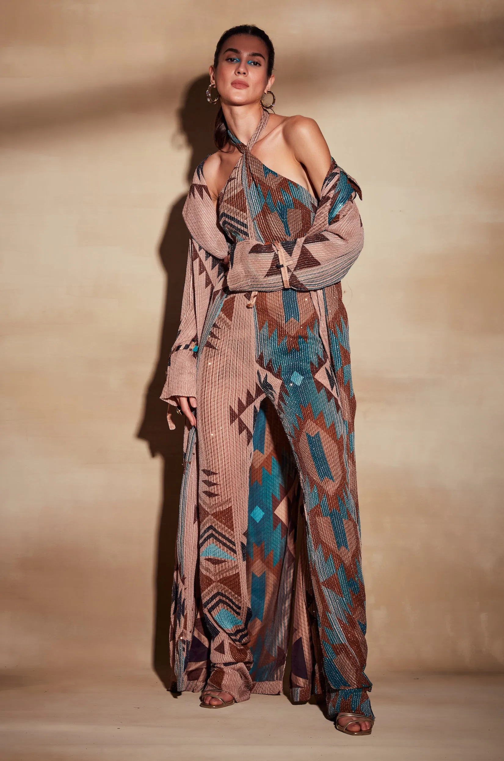 Turquoise Tapis Print Jumpsuit