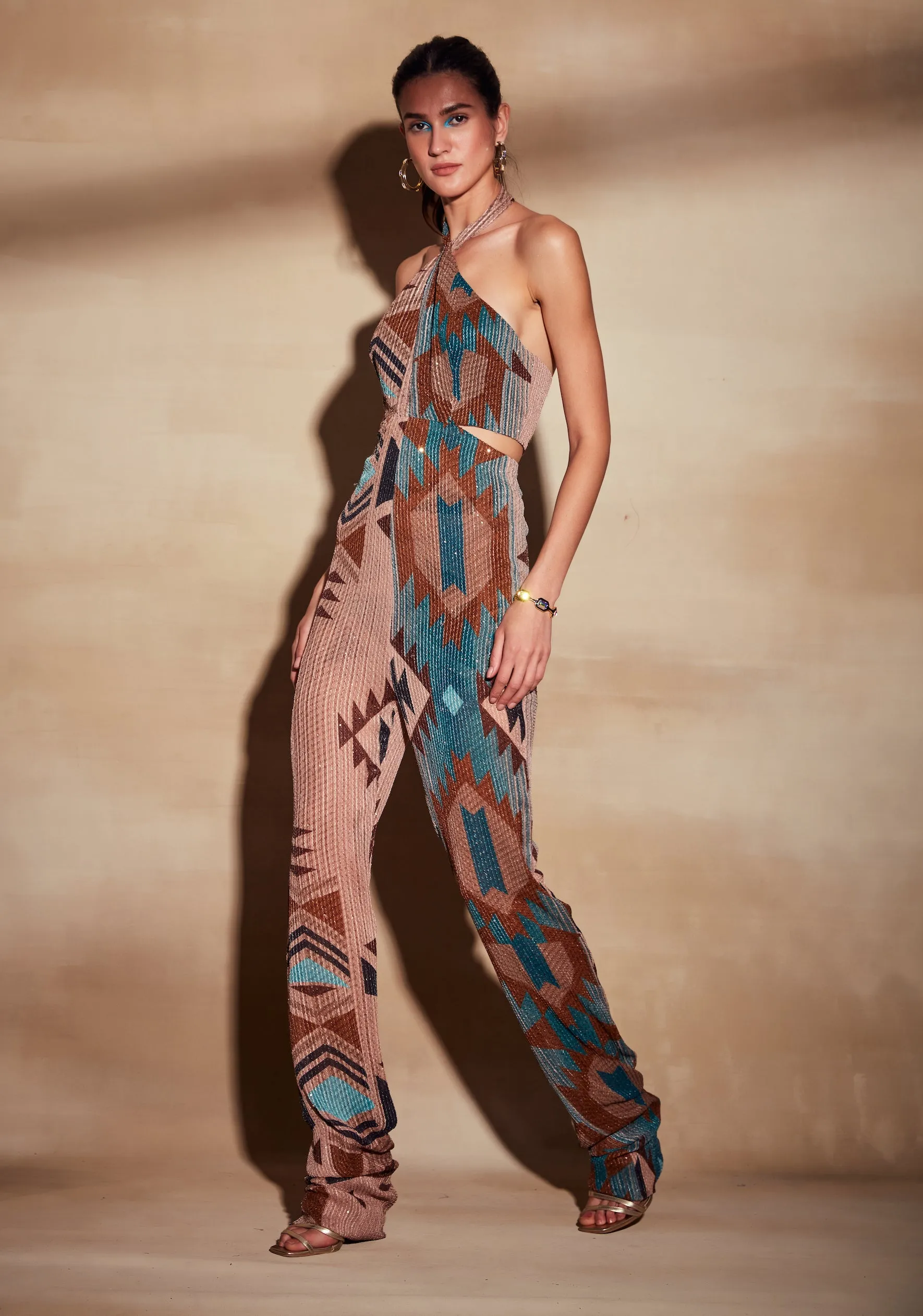 Turquoise Tapis Print Jumpsuit