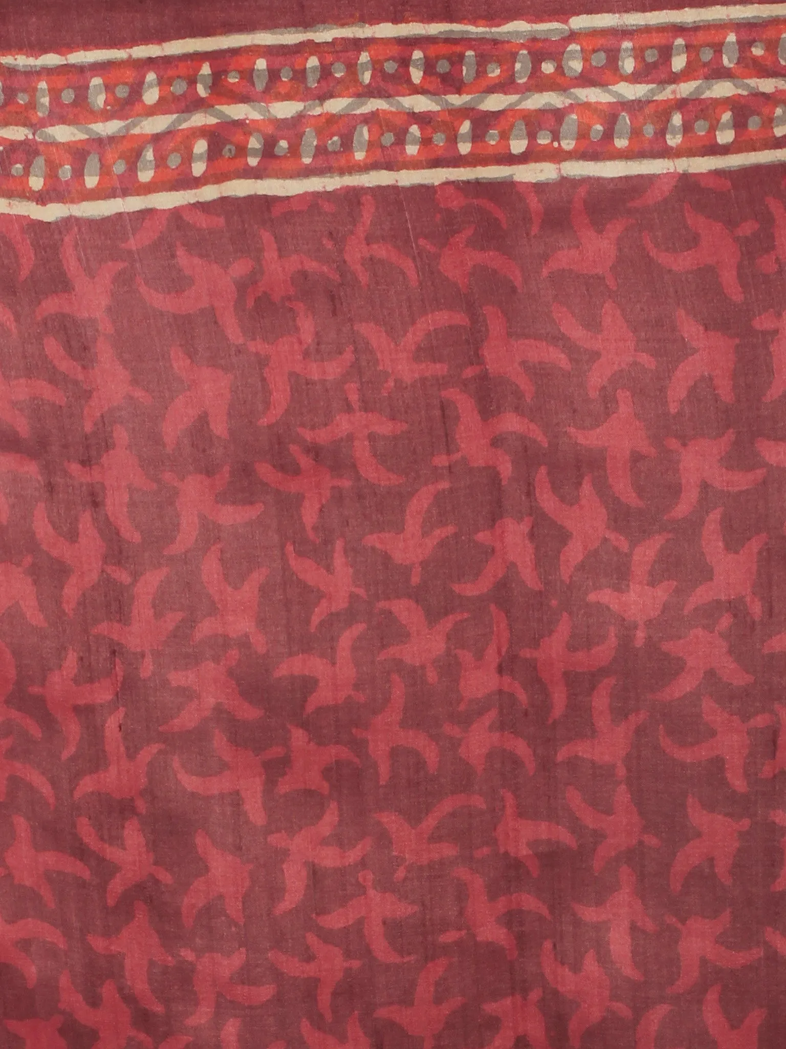 Tussar Handloom Silk Hand Block Printed Saree in Plum Ivory Grey - S031701207