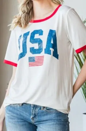 USA Contrast Trim Short Sleeve T-Shirt - Online Exclusive
